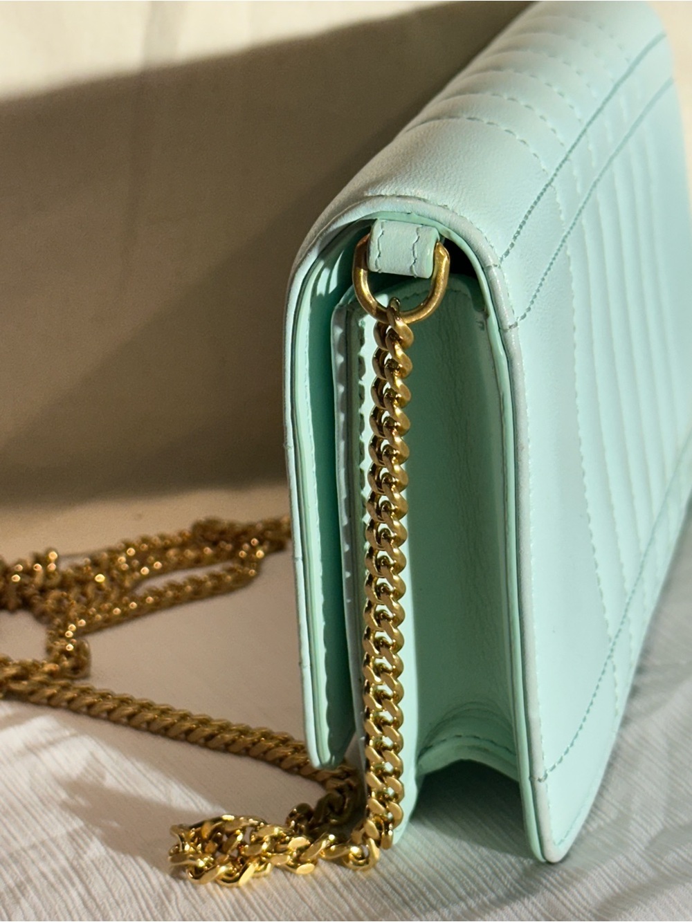 Burberry Quilted Leather Crossbody in Mint Green with Gold Hardware - Picture 4 of 7
